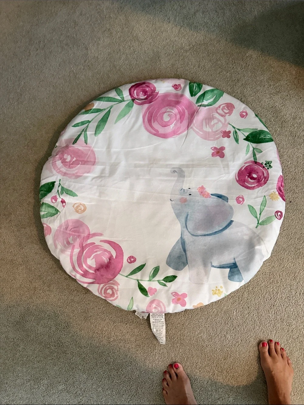 Floral Elephant Round Nursery Play Mat - Pink & Green